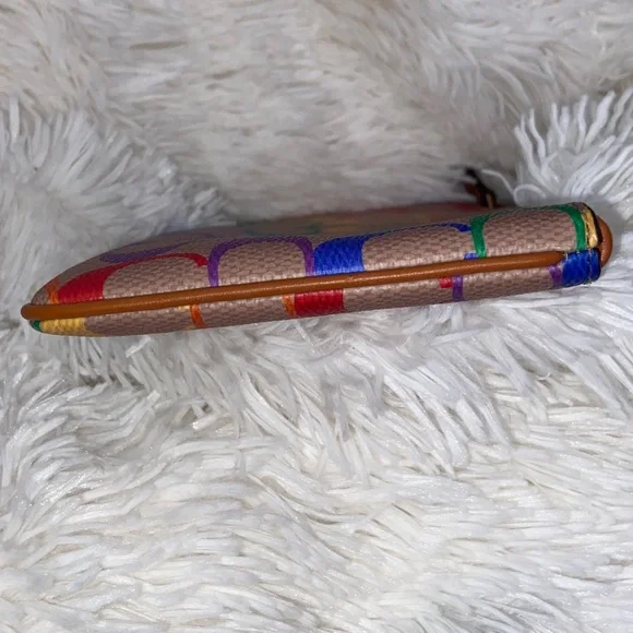 NWOT Coach Wristlet Brass/Tan Natural Multi Rainbow Signature Canvas/leather - Picture 8 of 13
